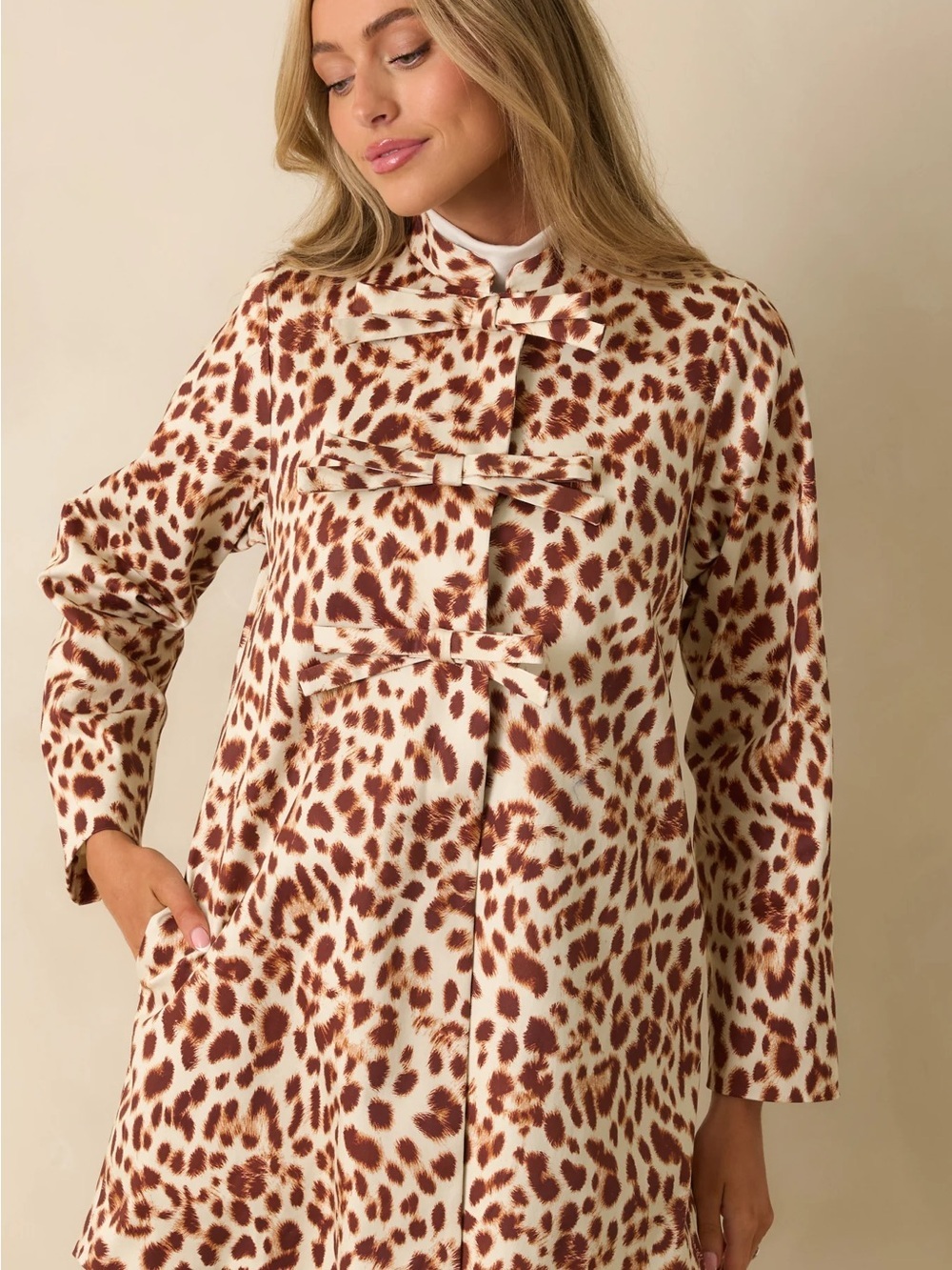 PROSPERINA Leopard Print Toggle Coat - Cream & Brown